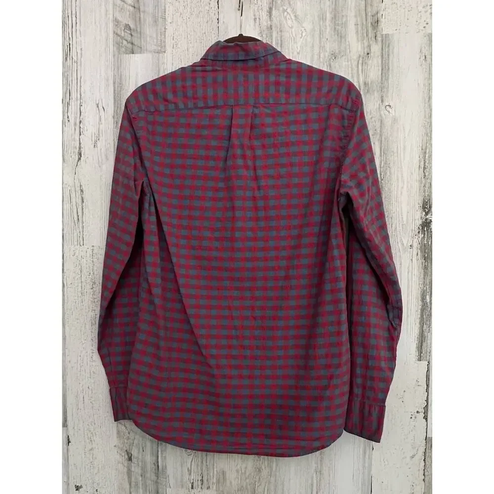 ReImagined J Crew Mens Slim Fit Flannel Shirt Size Small Red Blue‎ Plaid Stretch